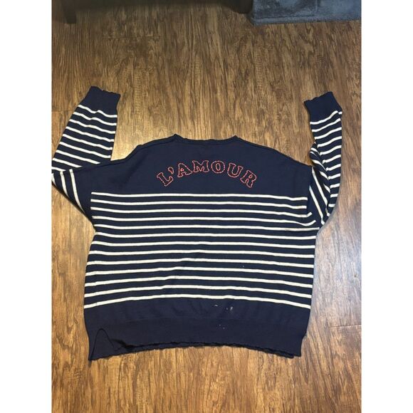 sundry striped lightweight sweater sz 3 / L merino wool cashmere blend navy blue - Picture 7 of 9